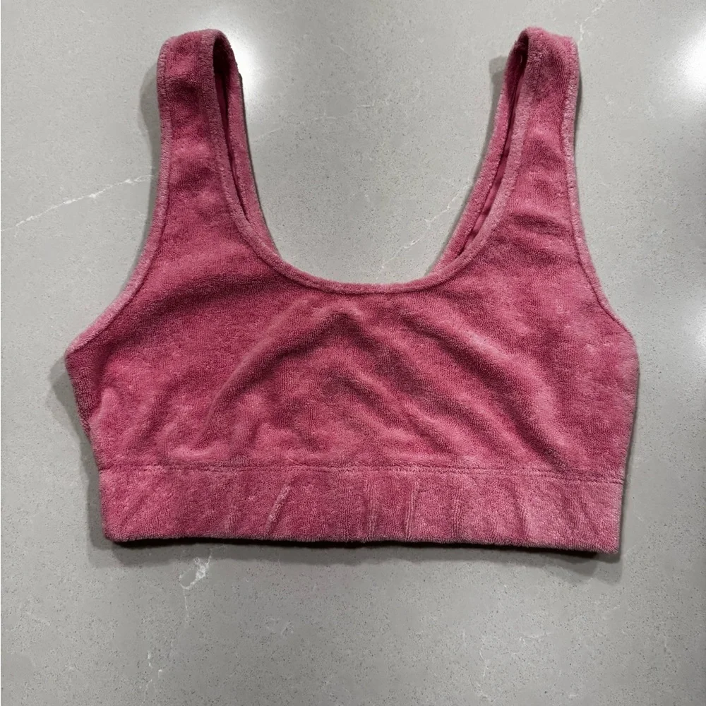 Zara Terry Toweling Bubblegum Pink crop tank top, Medium - Picture 2 of 6